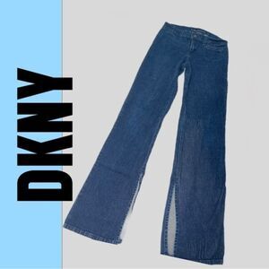 DKNY Juniors Dark Blue Flare Leg Jeans‎ with Hem Slit - Size 5. Style #KXRU1865